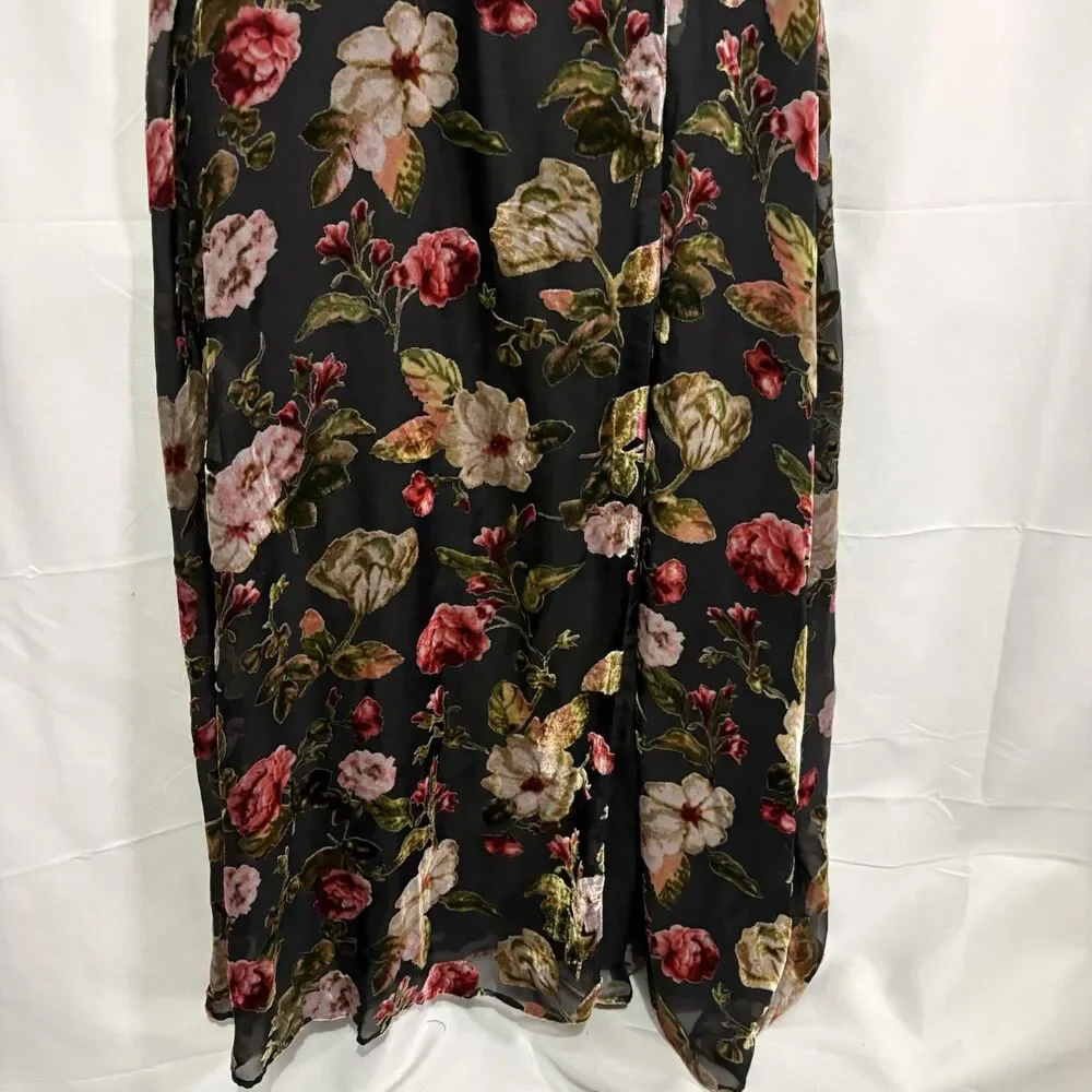Olia Adjustable Strap Velvet Floral Burnout Whimsigoth Fairy Maxi Dress Size M - Picture 7 of 14